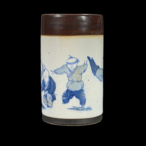 Ming Dynasty Xuande Marked Small Brush Pot Blue Brown White Porcelain 4 3/8 H - Picture 3 of 10